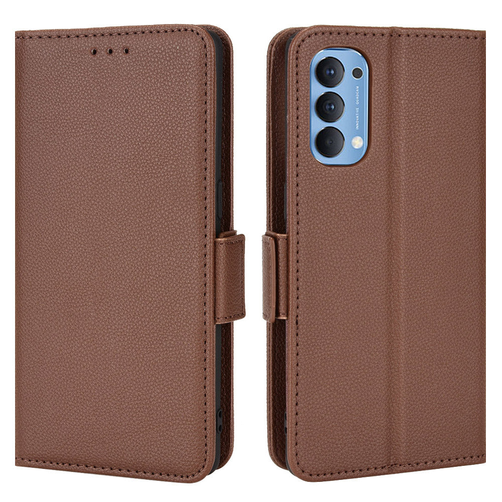 For Oppo Reno4 4G Double Magnetic Clasp Anti-fall Protection Cover Litchi Texture Leather Phone Case with Wallet Stand