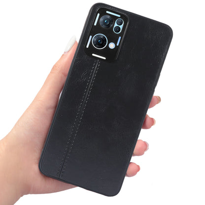 For Oppo Reno7 Pro 5G Stitching PU Leather Coating Well-protected PC + TPU Phone Case Cover