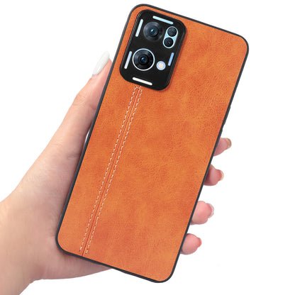 For Oppo Reno7 Pro 5G Stitching PU Leather Coating Well-protected PC + TPU Phone Case Cover