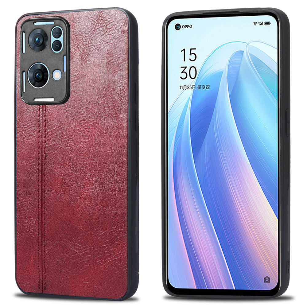 For Oppo Reno7 Pro 5G Stitching PU Leather Coating Well-protected PC + TPU Phone Case Cover