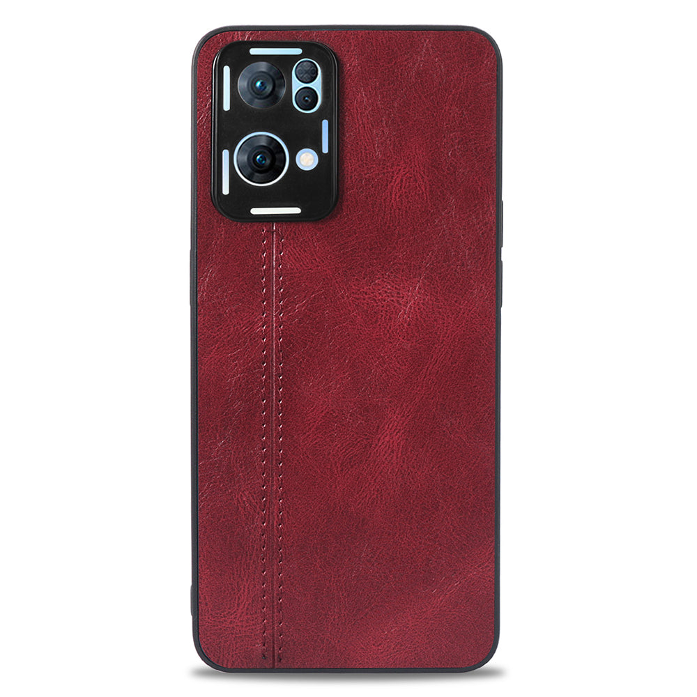 For Oppo Reno7 Pro 5G Stitching PU Leather Coating Well-protected PC + TPU Phone Case Cover