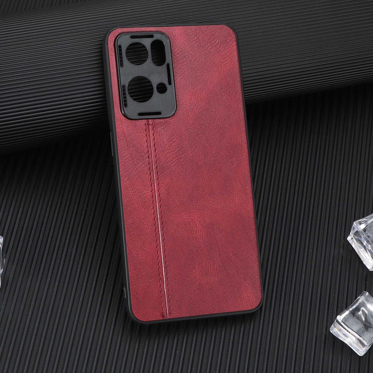 For Oppo Reno7 Pro 5G Stitching PU Leather Coating Well-protected PC + TPU Phone Case Cover