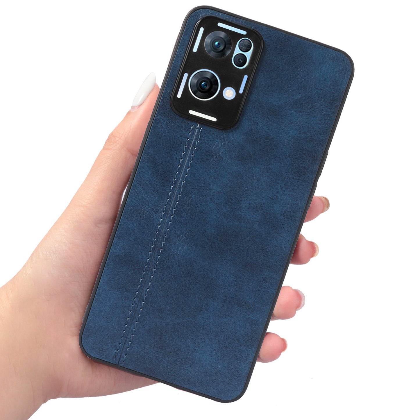 For Oppo Reno7 Pro 5G Stitching PU Leather Coating Well-protected PC + TPU Phone Case Cover