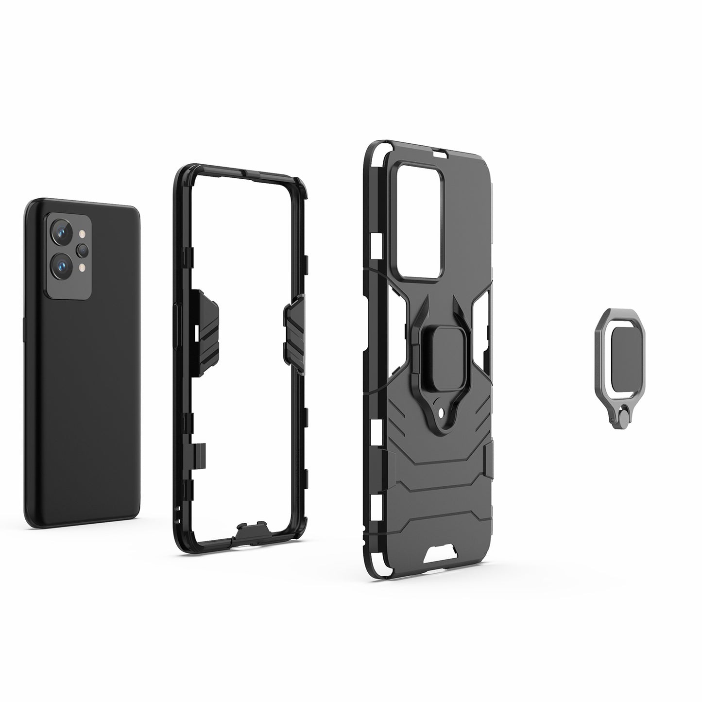 Soft TPU + Hard PC Case for Realme GT2 Pro, Ring Holder Kickstand Phone Protective Cover