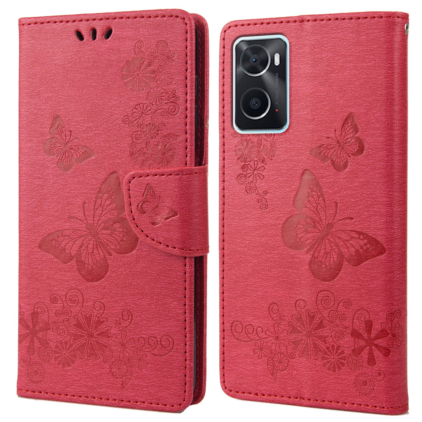 For Oppo A36/A76/Realme 9i Imprinted Butterfly Pattern PU Leather Magnetic Case Wallet Stand Flip Shockproof Cover