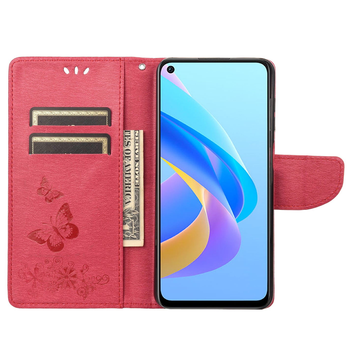 For Oppo A36/A76/Realme 9i Imprinted Butterfly Pattern PU Leather Magnetic Case Wallet Stand Flip Shockproof Cover