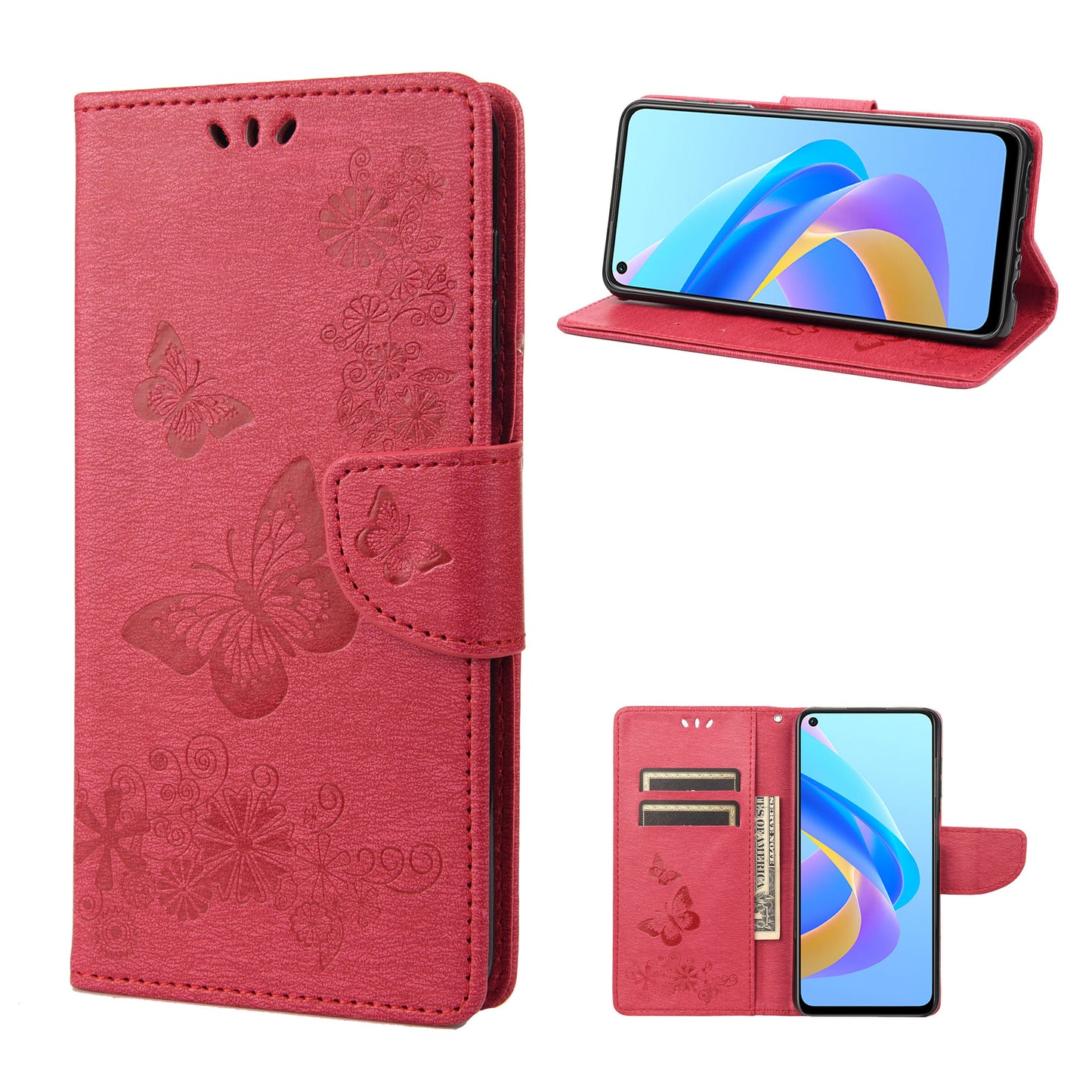 For Oppo A36/A76/Realme 9i Imprinted Butterfly Pattern PU Leather Magnetic Case Wallet Stand Flip Shockproof Cover