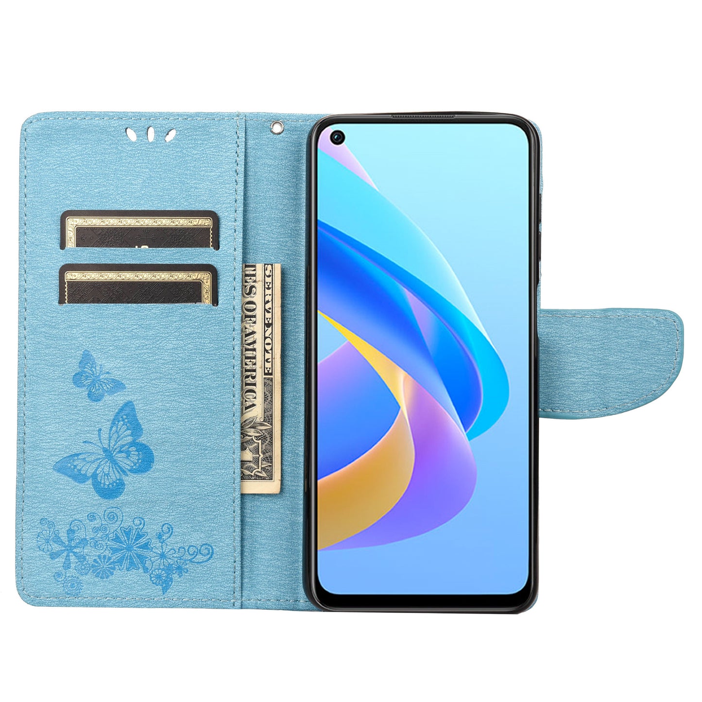 For Oppo A36/A76/Realme 9i Imprinted Butterfly Pattern PU Leather Magnetic Case Wallet Stand Flip Shockproof Cover