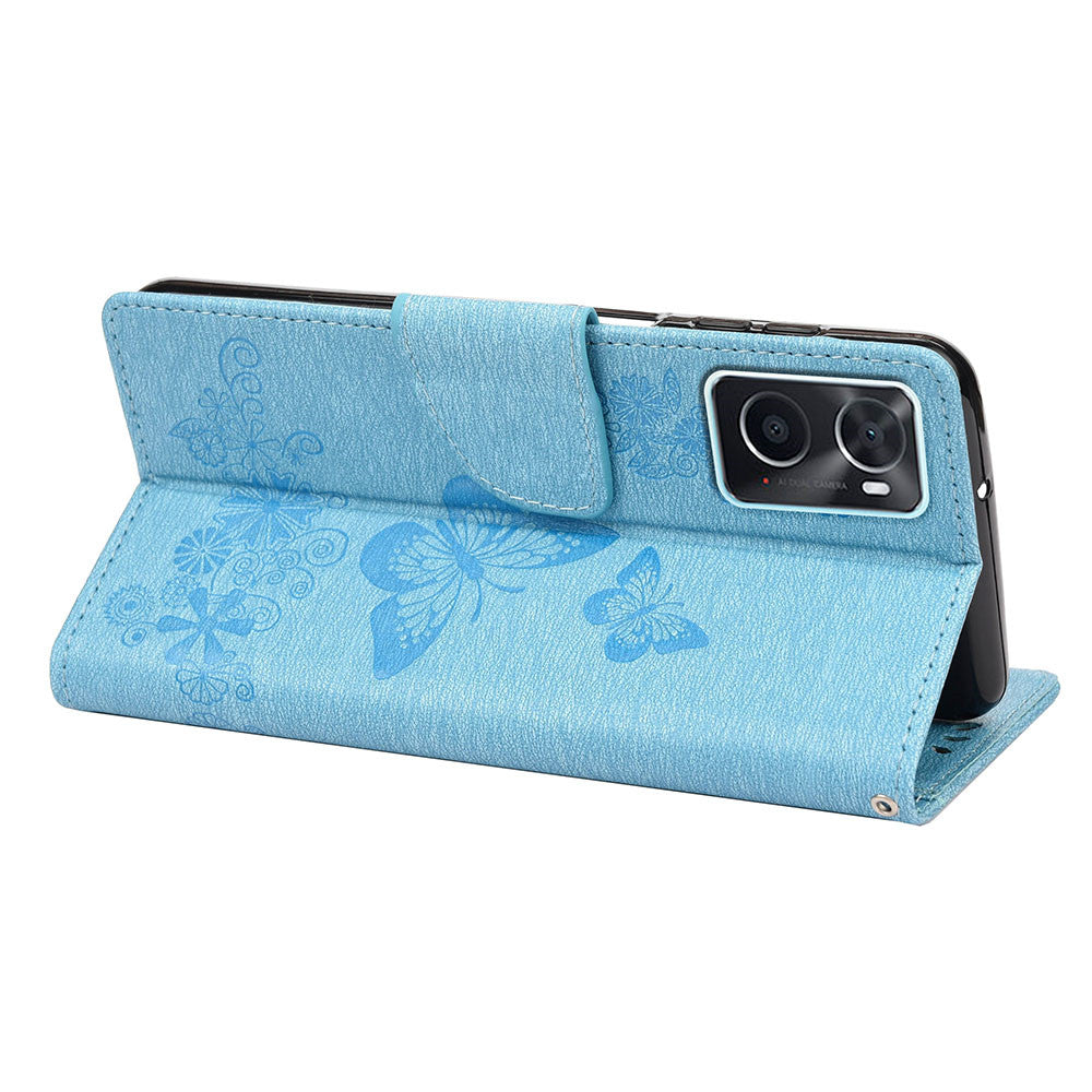 For Oppo A36/A76/Realme 9i Imprinted Butterfly Pattern PU Leather Magnetic Case Wallet Stand Flip Shockproof Cover