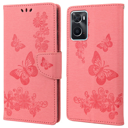 For Oppo A36/A76/Realme 9i Imprinted Butterfly Pattern PU Leather Magnetic Case Wallet Stand Flip Shockproof Cover