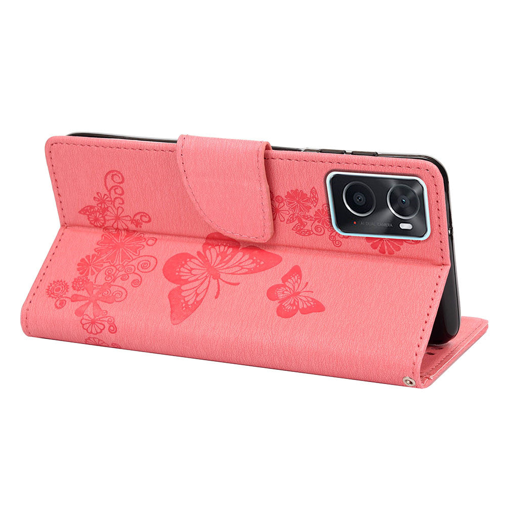 For Oppo A36/A76/Realme 9i Imprinted Butterfly Pattern PU Leather Magnetic Case Wallet Stand Flip Shockproof Cover