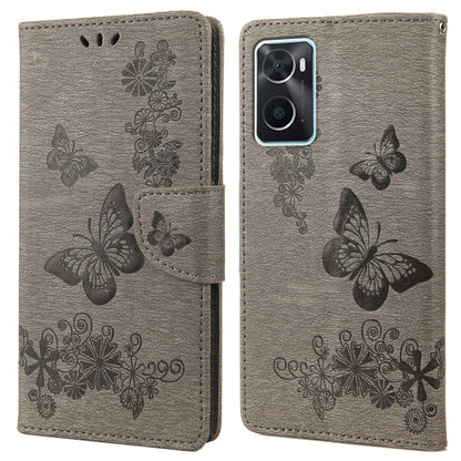 For Oppo A36/A76/Realme 9i Imprinted Butterfly Pattern PU Leather Magnetic Case Wallet Stand Flip Shockproof Cover