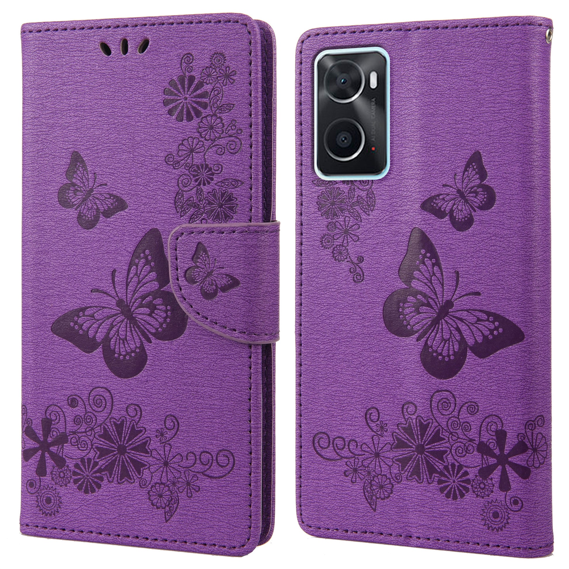 For Oppo A36/A76/Realme 9i Imprinted Butterfly Pattern PU Leather Magnetic Case Wallet Stand Flip Shockproof Cover