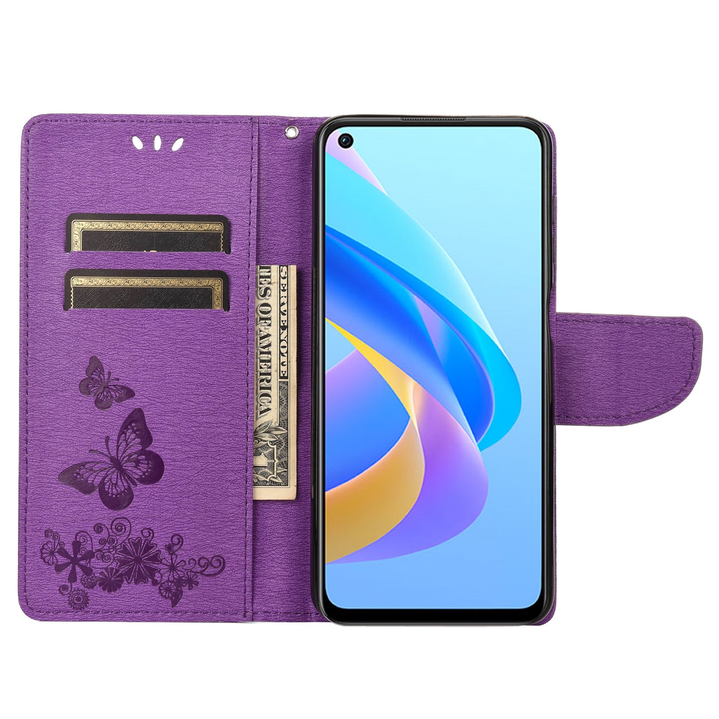 For Oppo A36/A76/Realme 9i Imprinted Butterfly Pattern PU Leather Magnetic Case Wallet Stand Flip Shockproof Cover