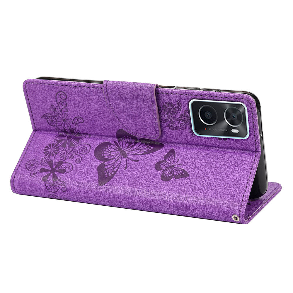 For Oppo A36/A76/Realme 9i Imprinted Butterfly Pattern PU Leather Magnetic Case Wallet Stand Flip Shockproof Cover