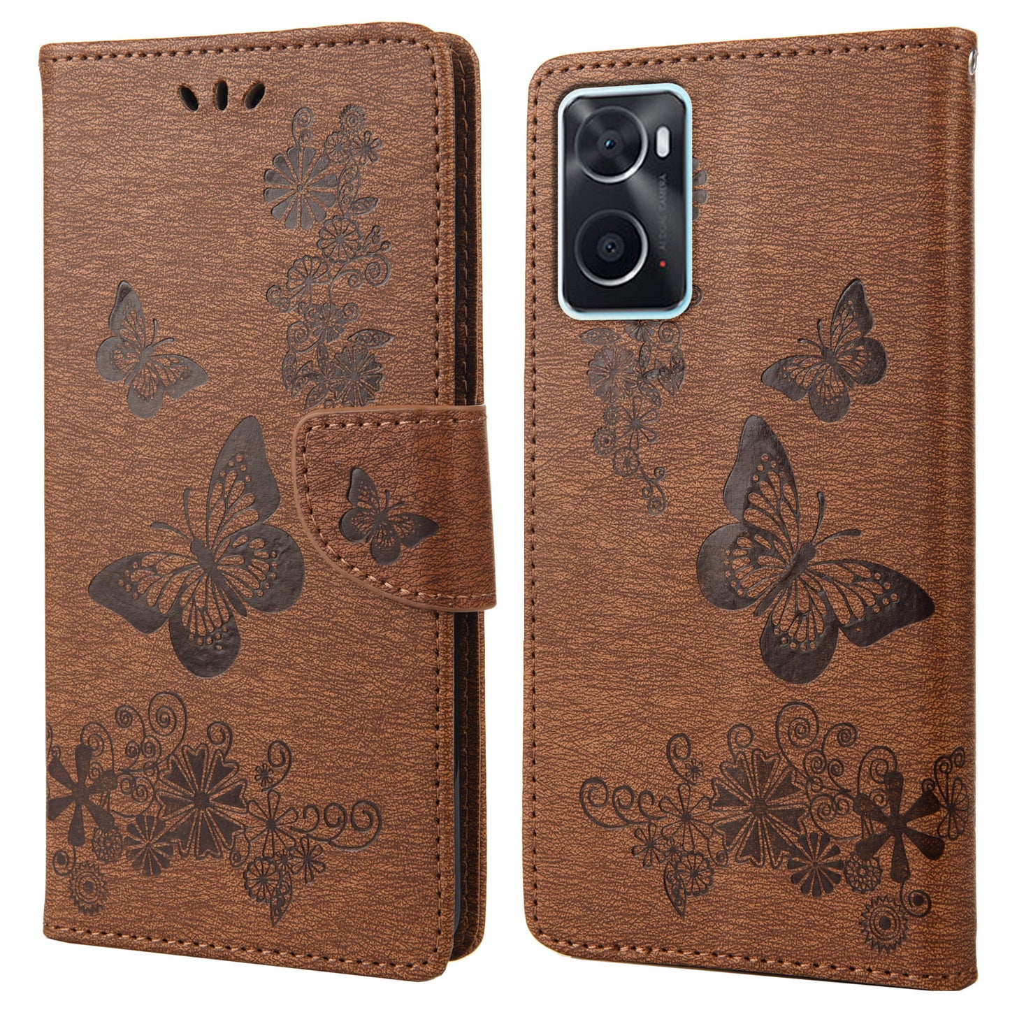 For Oppo A36/A76/Realme 9i Imprinted Butterfly Pattern PU Leather Magnetic Case Wallet Stand Flip Shockproof Cover