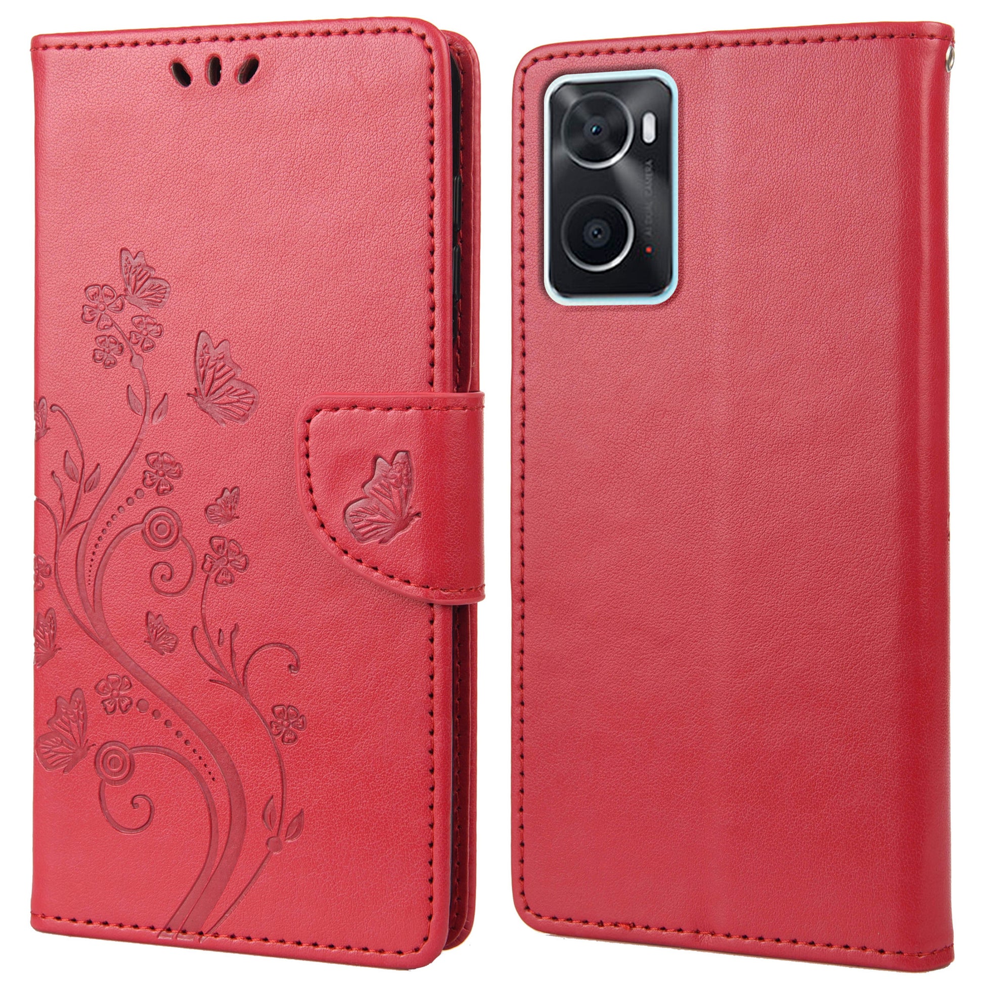 For Oppo A36/A76/Realme 9i Imprinted Butterfly PU Leather Wallet Case Magnetic Closure Stand Flip Shockproof Protective Cover