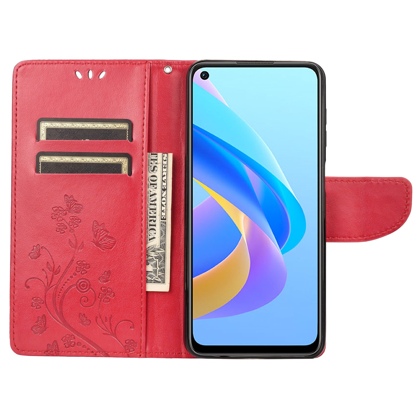 For Oppo A36/A76/Realme 9i Imprinted Butterfly PU Leather Wallet Case Magnetic Closure Stand Flip Shockproof Protective Cover