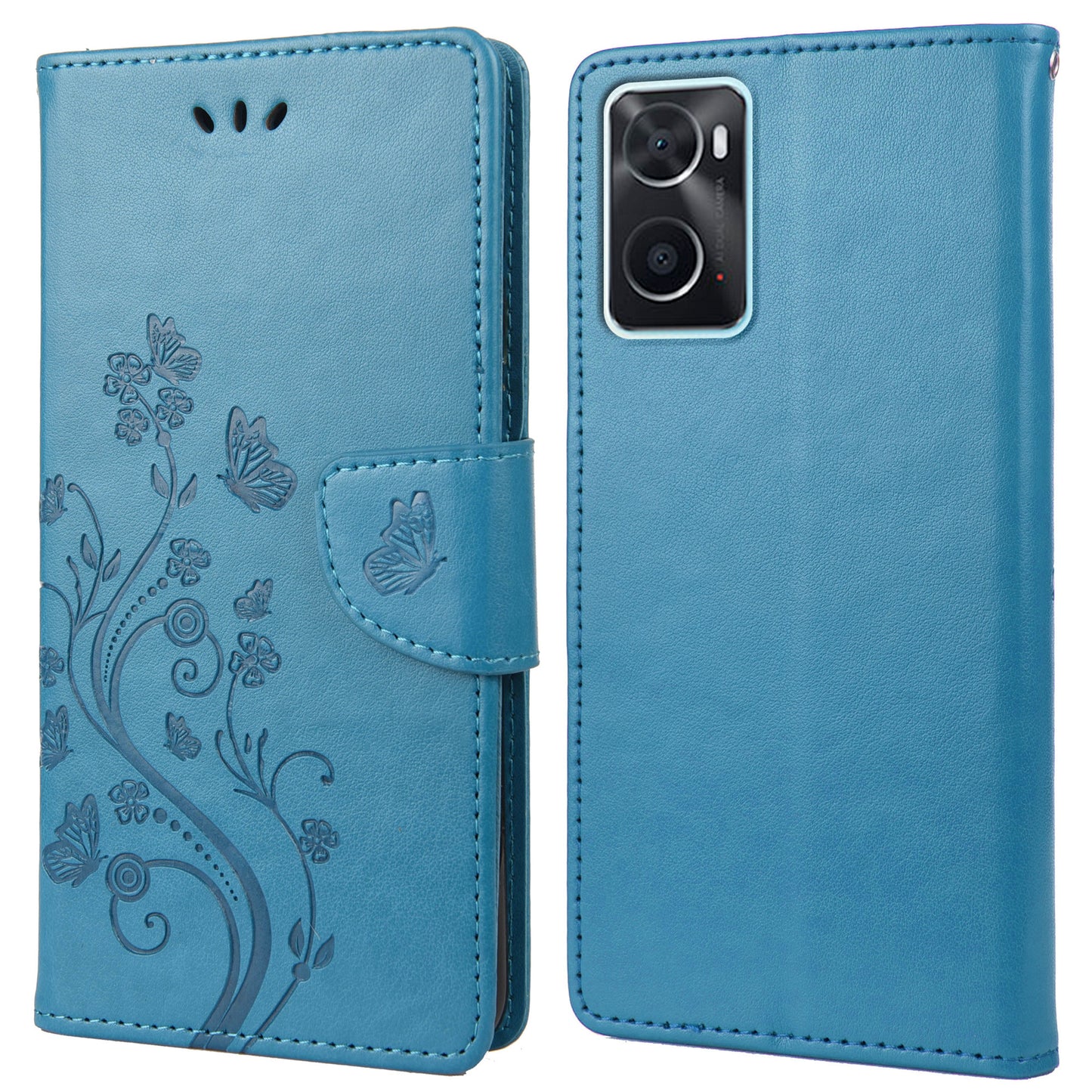 For Oppo A36/A76/Realme 9i Imprinted Butterfly PU Leather Wallet Case Magnetic Closure Stand Flip Shockproof Protective Cover