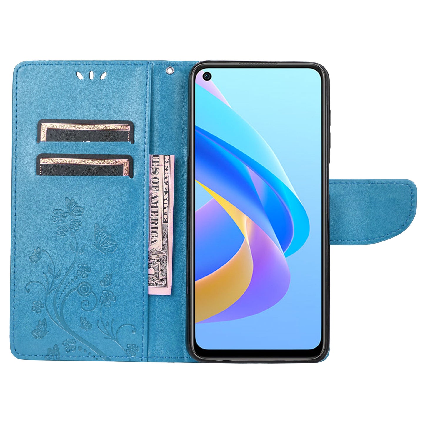 For Oppo A36/A76/Realme 9i Imprinted Butterfly PU Leather Wallet Case Magnetic Closure Stand Flip Shockproof Protective Cover