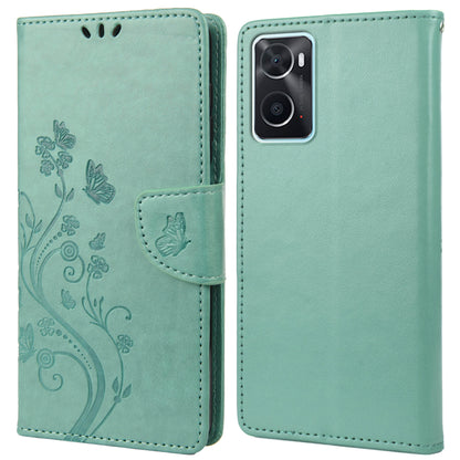 For Oppo A36/A76/Realme 9i Imprinted Butterfly PU Leather Wallet Case Magnetic Closure Stand Flip Shockproof Protective Cover