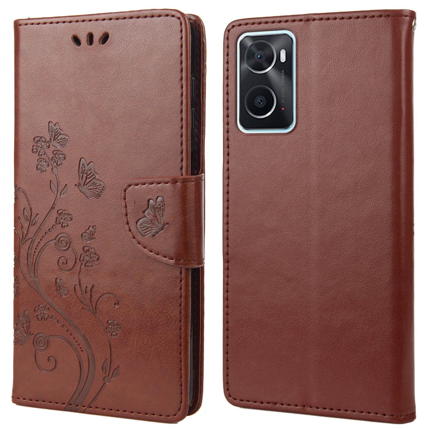 For Oppo A36/A76/Realme 9i Imprinted Butterfly PU Leather Wallet Case Magnetic Closure Stand Flip Shockproof Protective Cover