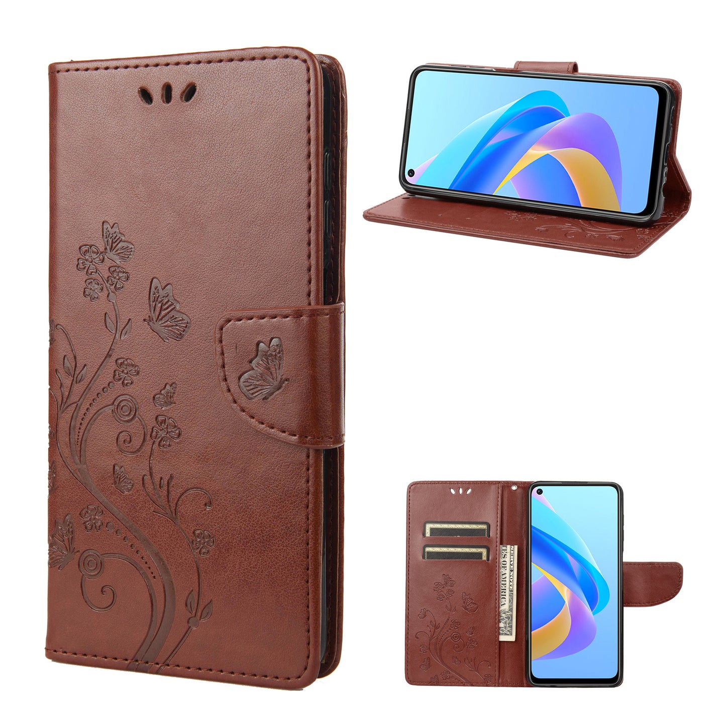 For Oppo A36/A76/Realme 9i Imprinted Butterfly PU Leather Wallet Case Magnetic Closure Stand Flip Shockproof Protective Cover