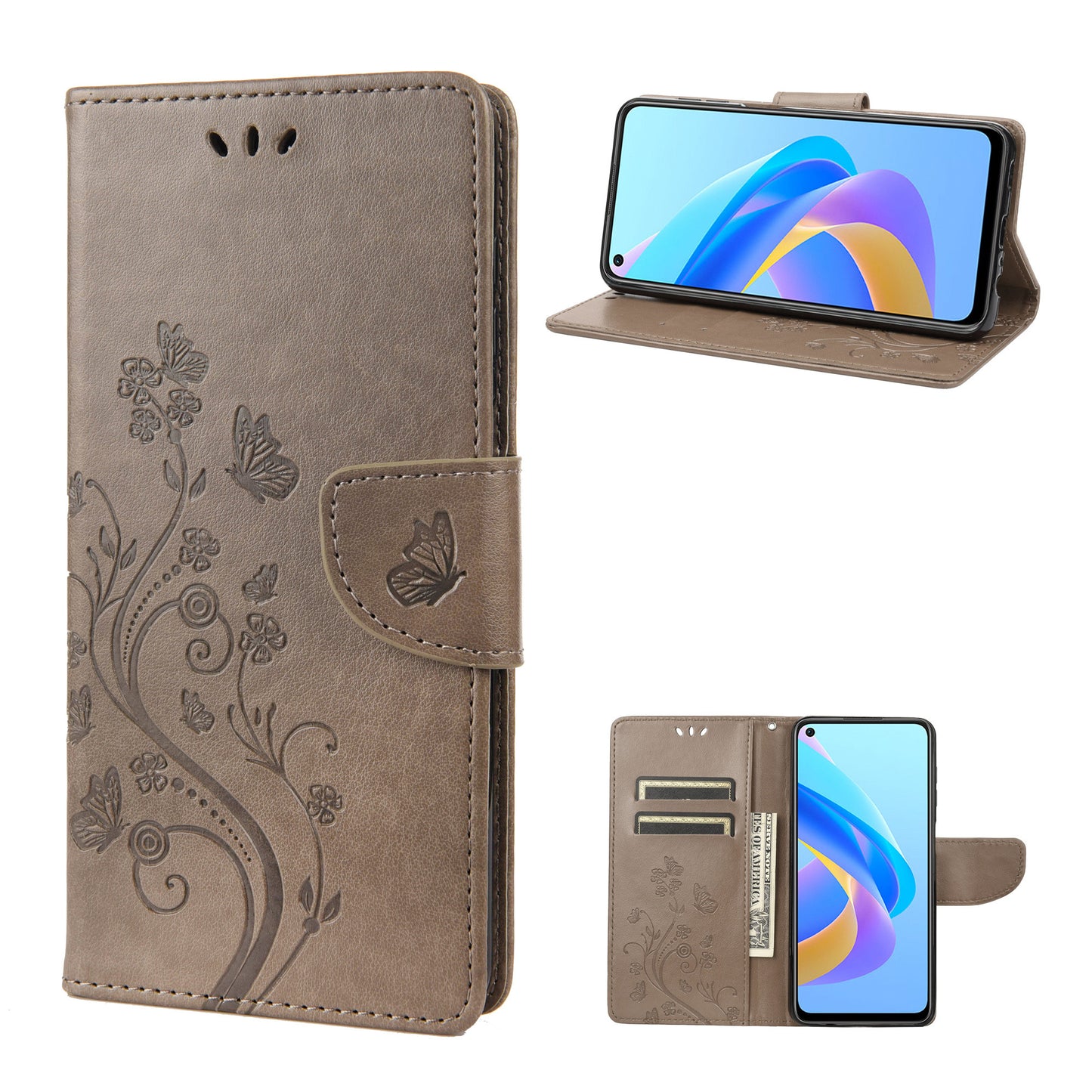 For Oppo A36/A76/Realme 9i Imprinted Butterfly PU Leather Wallet Case Magnetic Closure Stand Flip Shockproof Protective Cover