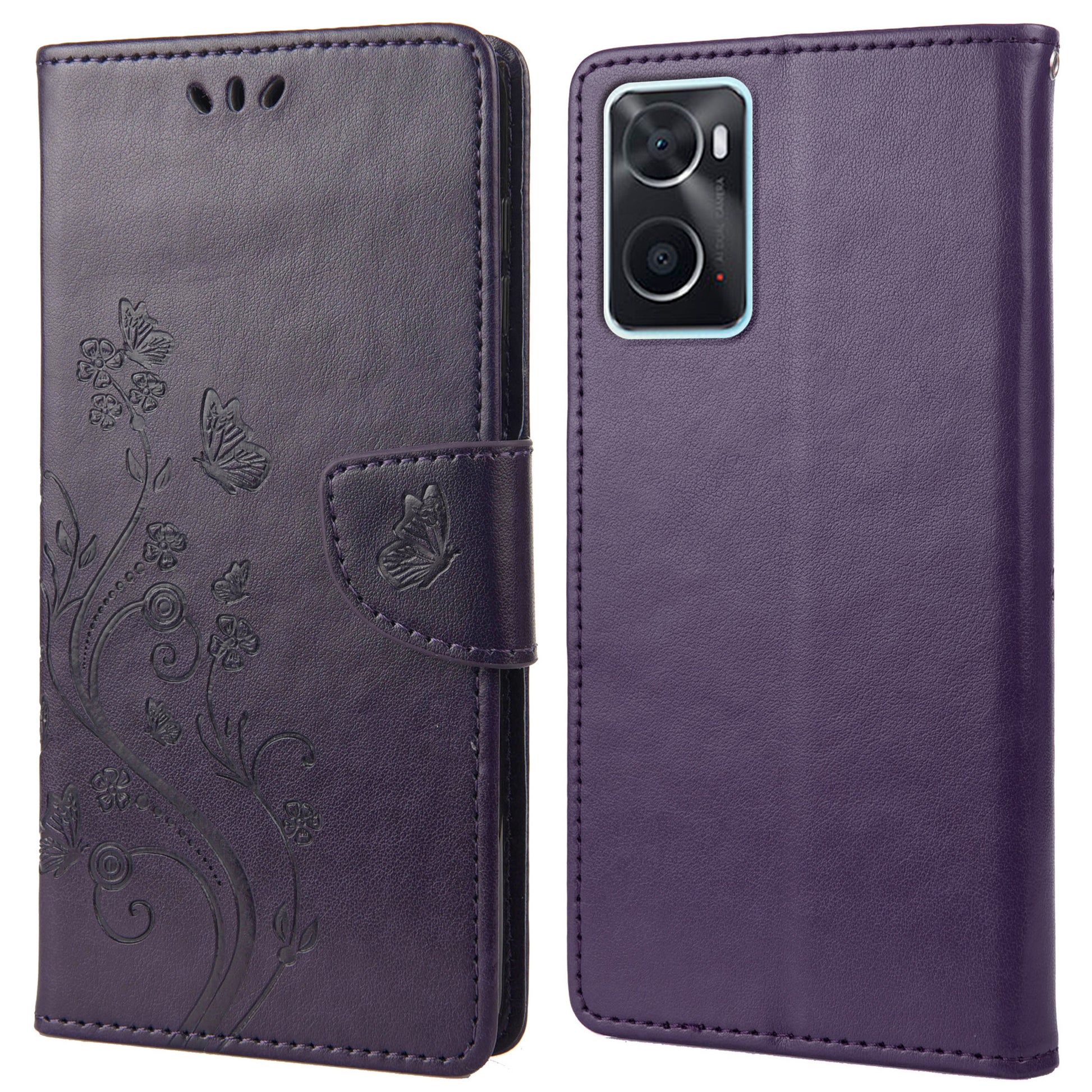 For Oppo A36/A76/Realme 9i Imprinted Butterfly PU Leather Wallet Case Magnetic Closure Stand Flip Shockproof Protective Cover