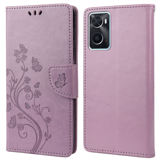 For Oppo A36/A76/Realme 9i Imprinted Butterfly PU Leather Wallet Case Magnetic Closure Stand Flip Shockproof Protective Cover