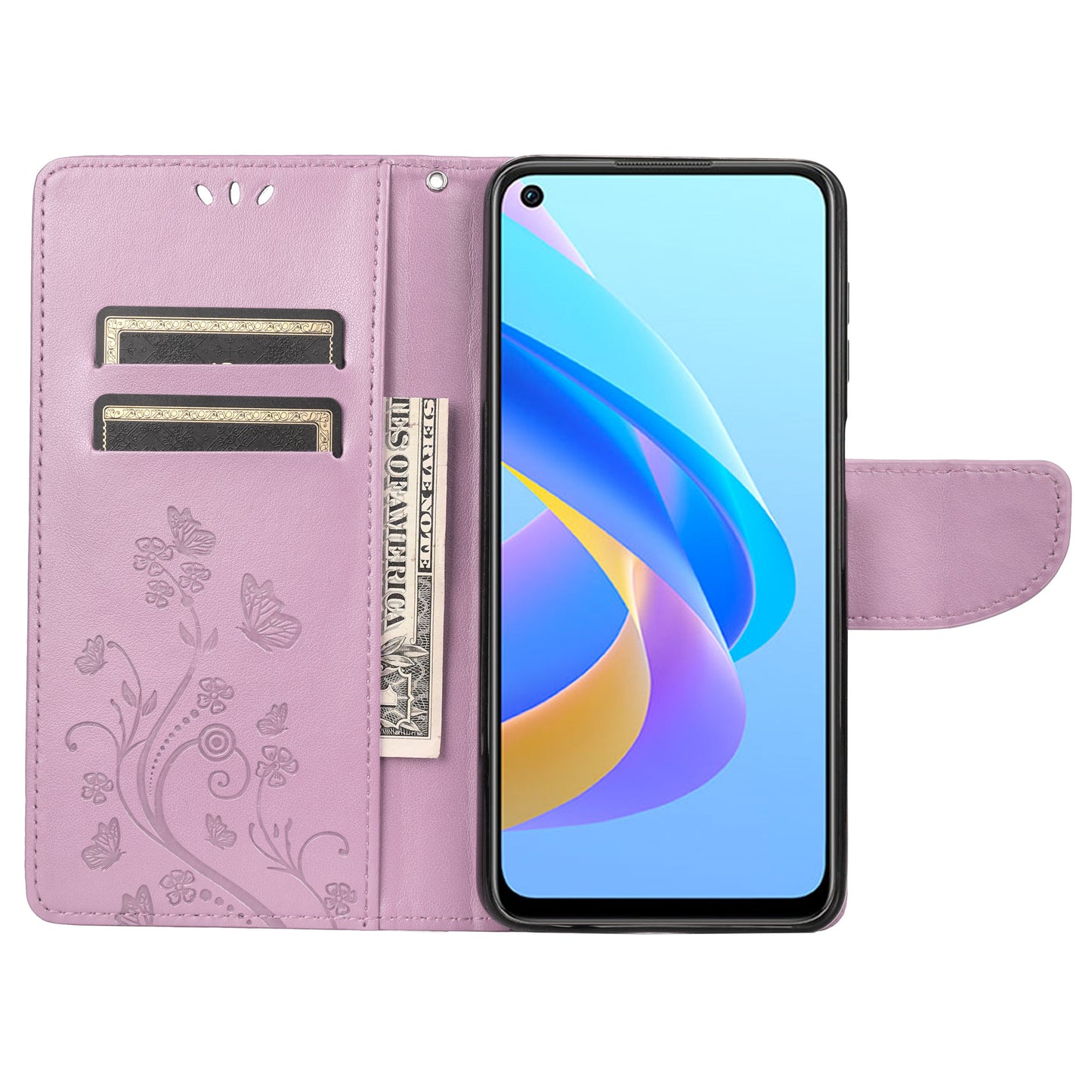 For Oppo A36/A76/Realme 9i Imprinted Butterfly PU Leather Wallet Case Magnetic Closure Stand Flip Shockproof Protective Cover