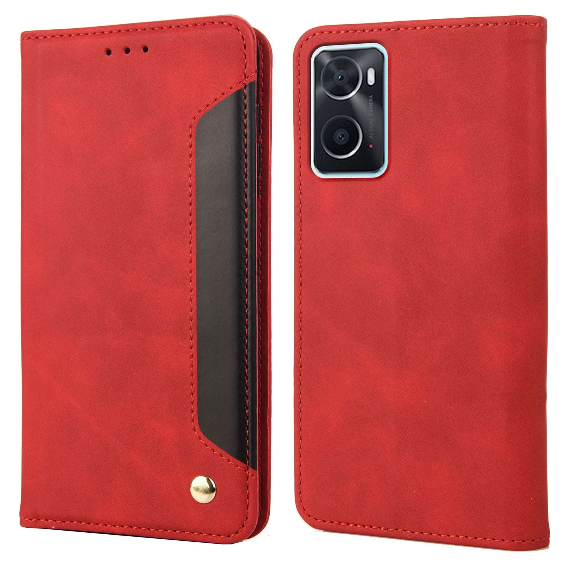 For Oppo A36/A76/Realme 9i Splicing PU Leather Case Full Protection Skin-feeling Touch Stand Flip Folio Wallet Cover