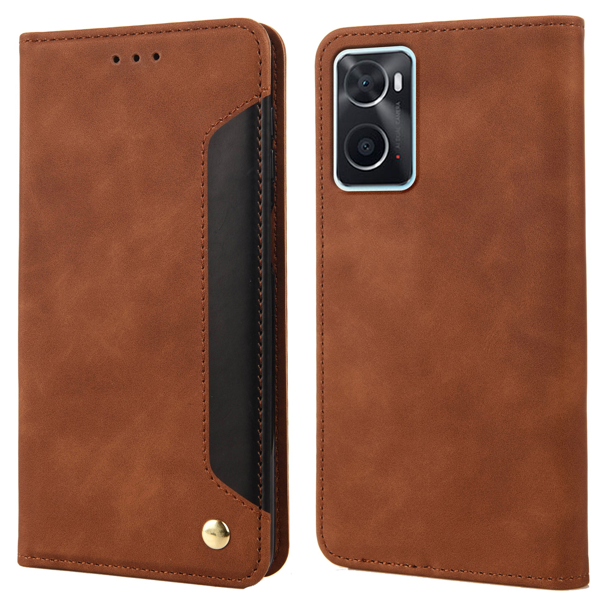 For Oppo A36/A76/Realme 9i Splicing PU Leather Case Full Protection Skin-feeling Touch Stand Flip Folio Wallet Cover