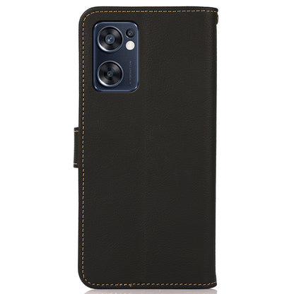 KHAZNEH Genuine Leather Phone Case for Oppo Reno7 SE 5G, RFID Blocking Wallet Stand Magnetic Clasp Cover