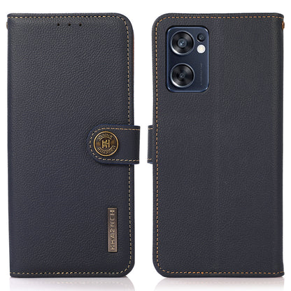 KHAZNEH Genuine Leather Phone Case for Oppo Reno7 SE 5G, RFID Blocking Wallet Stand Magnetic Clasp Cover