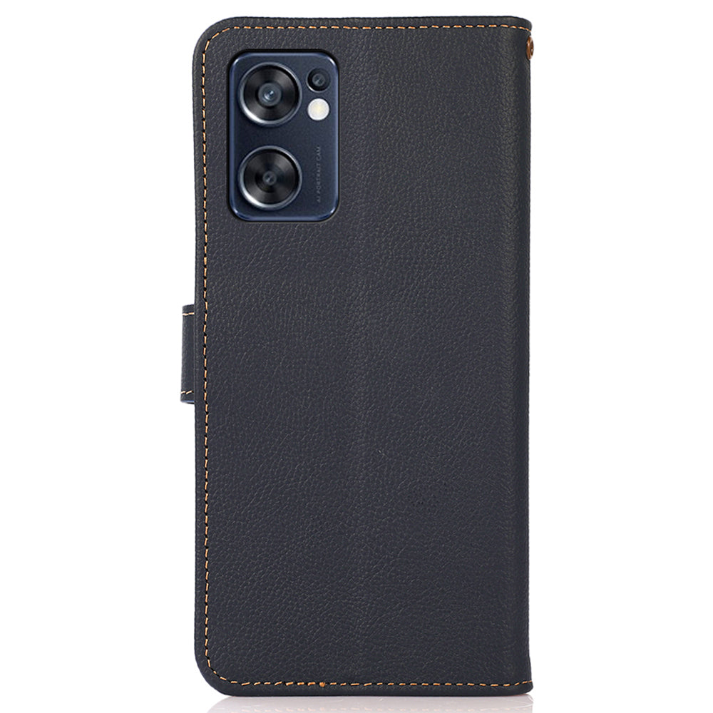 KHAZNEH Genuine Leather Phone Case for Oppo Reno7 SE 5G, RFID Blocking Wallet Stand Magnetic Clasp Cover