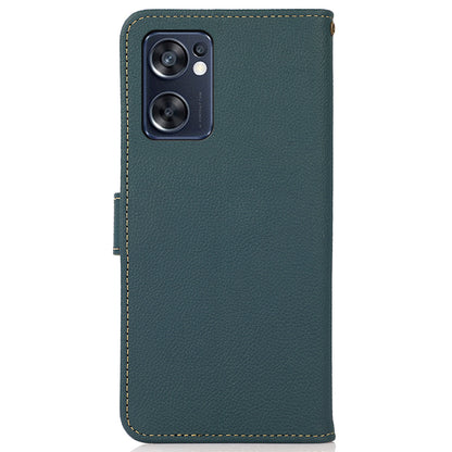 KHAZNEH Genuine Leather Phone Case for Oppo Reno7 SE 5G, RFID Blocking Wallet Stand Magnetic Clasp Cover