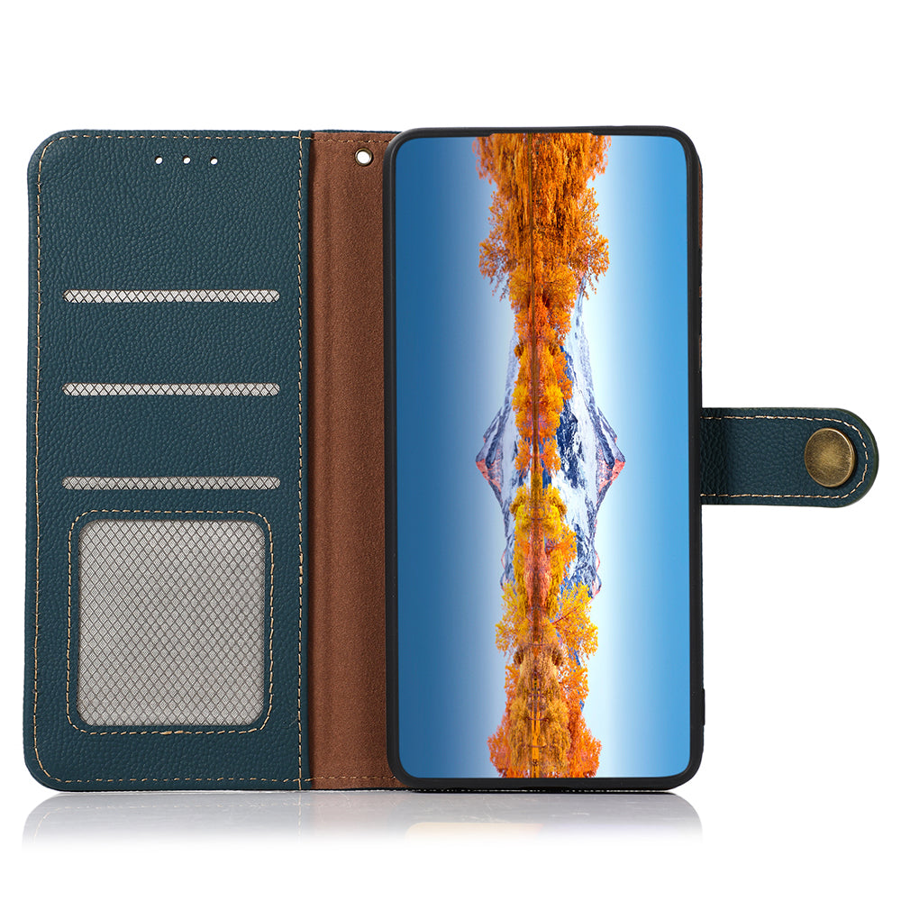 KHAZNEH Genuine Leather Phone Case for Oppo Reno7 SE 5G, RFID Blocking Wallet Stand Magnetic Clasp Cover