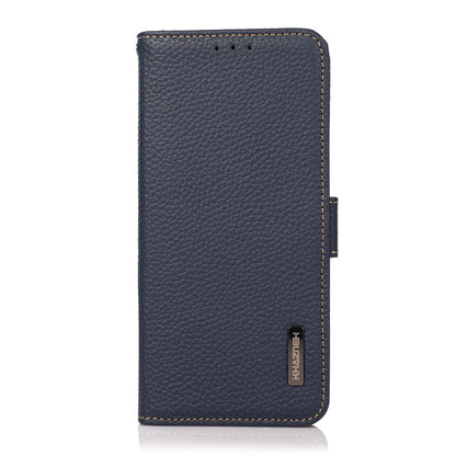 KHAZNEH Top Layer Genuine Leather RFID Blocking Case for Oppo Reno7 SE 5G, Stand Wallet Litchi Texture Phone Cover