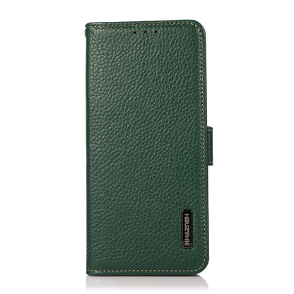 KHAZNEH Top Layer Genuine Leather RFID Blocking Case for Oppo Reno7 SE 5G, Stand Wallet Litchi Texture Phone Cover