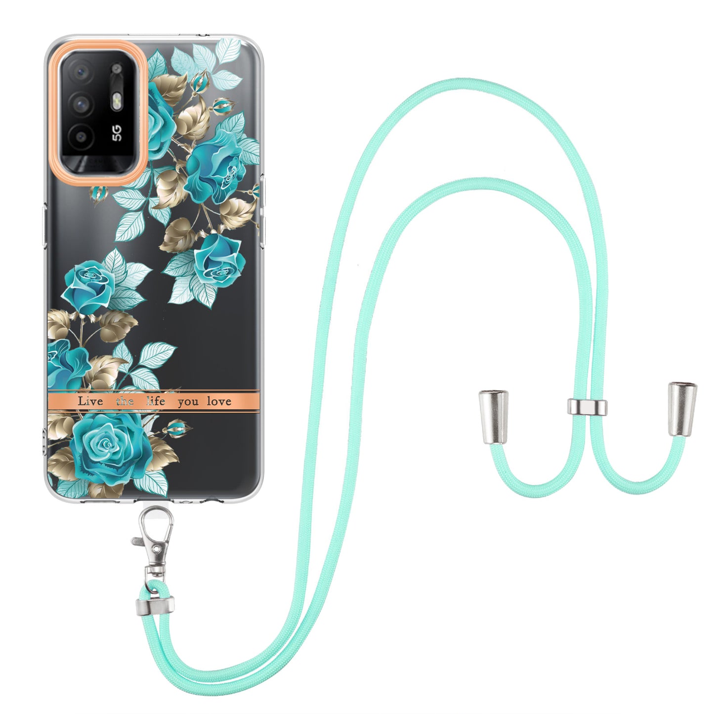 YB IMD-9 Series Electroplating IMD Case for Oppo A94 5G, Flower Pattern Soft TPU Scratch-Resistant Back Cover with Lanyard