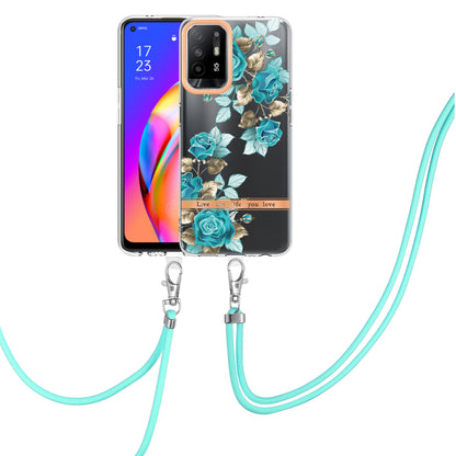 YB IMD-9 Series Electroplating IMD Case for Oppo A94 5G, Flower Pattern Soft TPU Scratch-Resistant Back Cover with Lanyard