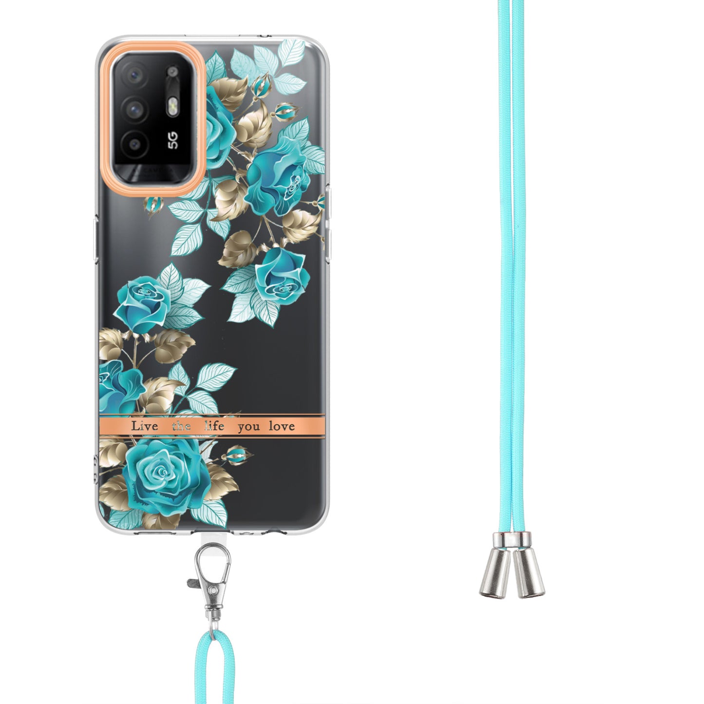 YB IMD-9 Series Electroplating IMD Case for Oppo A94 5G, Flower Pattern Soft TPU Scratch-Resistant Back Cover with Lanyard