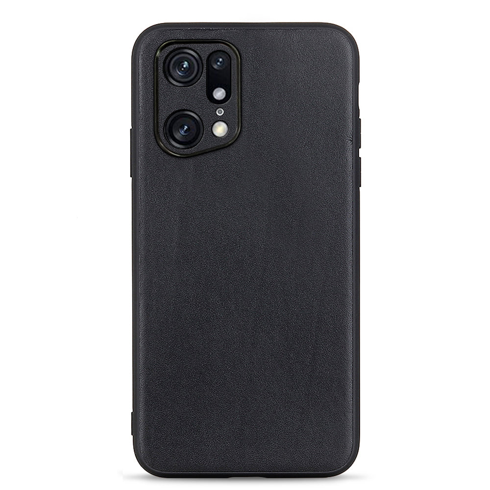 Textured Genuine Leather Coating Case for Oppo Find X5 Pro, PC + TPU Hybrid Phone Cover