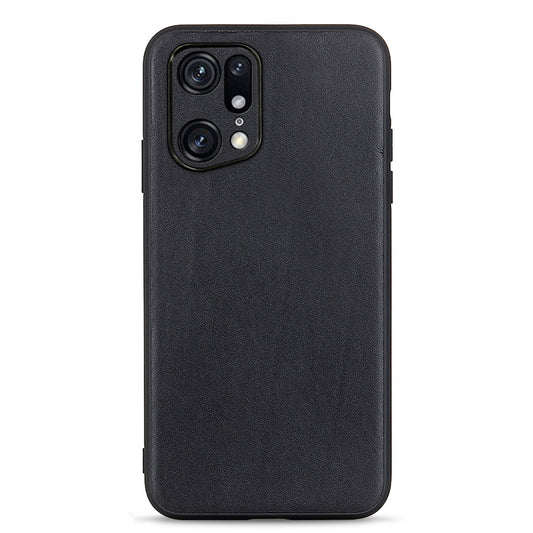 Textured Genuine Leather Coating Case for Oppo Find X5 Pro, PC + TPU Hybrid Phone Cover