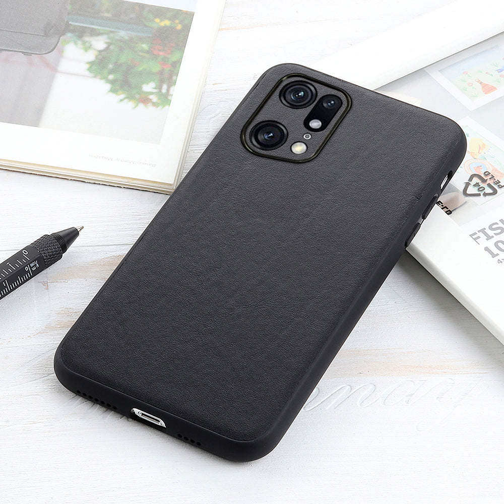 Textured Genuine Leather Coating Case for Oppo Find X5 Pro, PC + TPU Hybrid Phone Cover