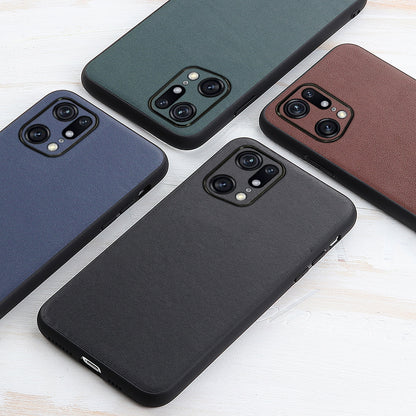 Textured Genuine Leather Coating Case for Oppo Find X5 Pro, PC + TPU Hybrid Phone Cover