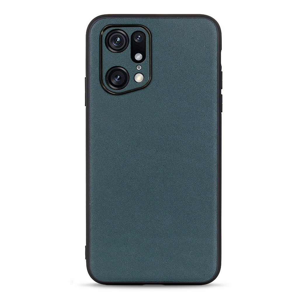 Textured Genuine Leather Coating Case for Oppo Find X5 Pro, PC + TPU Hybrid Phone Cover