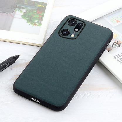 Textured Genuine Leather Coating Case for Oppo Find X5 Pro, PC + TPU Hybrid Phone Cover