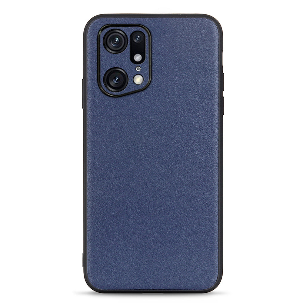 Textured Genuine Leather Coating Case for Oppo Find X5 Pro, PC + TPU Hybrid Phone Cover